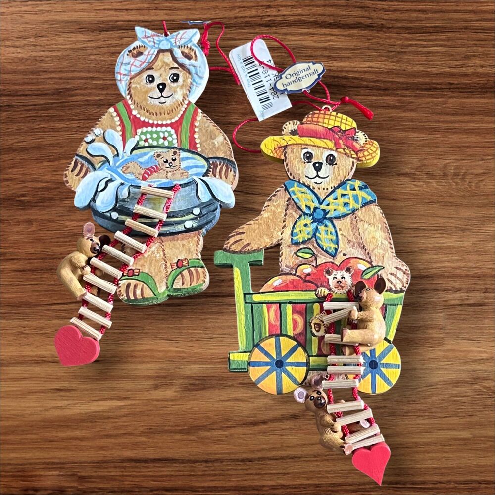 Germany Bear Wood Ornaments Kathe Wohlfahrt Rothenburg Hand Painted VTG